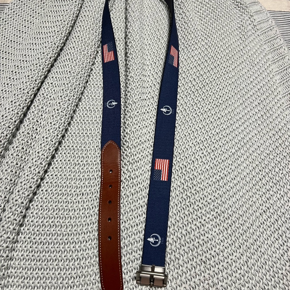 Peter millar Navy and Brown Belt with Flag Design